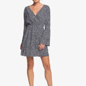 ROXY Blind‎ Dreams Dress Long Sleeve V Neck Floral Mini Flared Sleeve Small